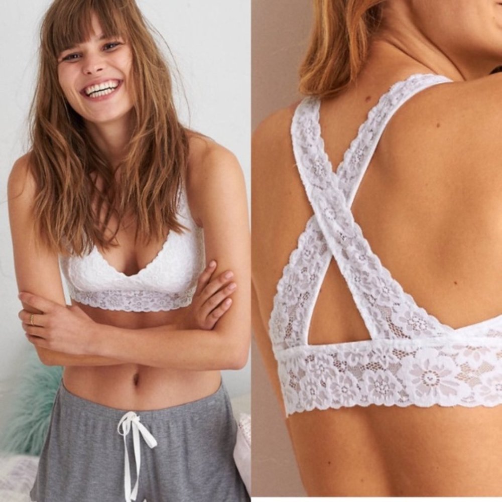 Burgundy Floral Lace Cross Back Bralette (aerie)